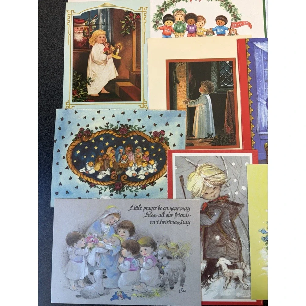 Vintage Christmas Cards Fronts ONLY Kids Children Scrapbooking Crafts Lot of 50+